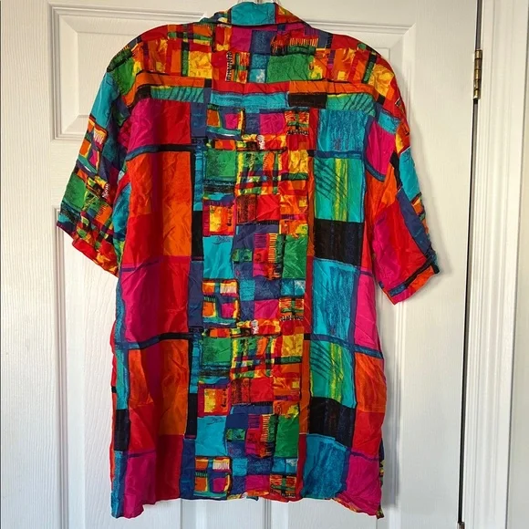 🌴vacation pick🌴Men's Silk Multicolor Patchwork Shirt - Picture 4 of 4